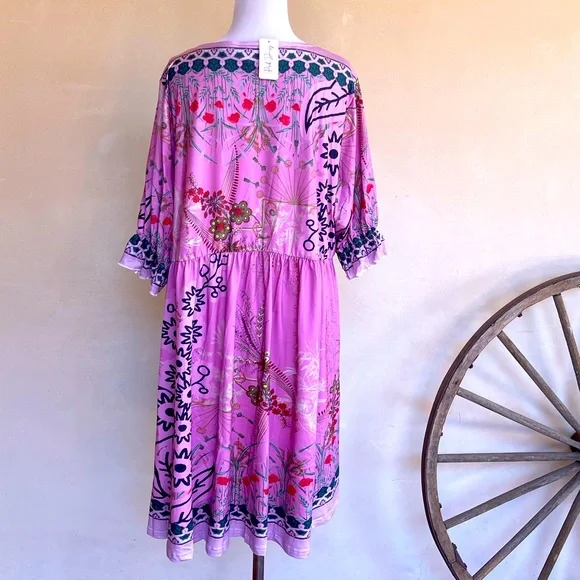 SOLD-PINK DAISY Comfy Purple Floral Geometric Pattern Easy Care Dress 2X New - Picture 10 of 11